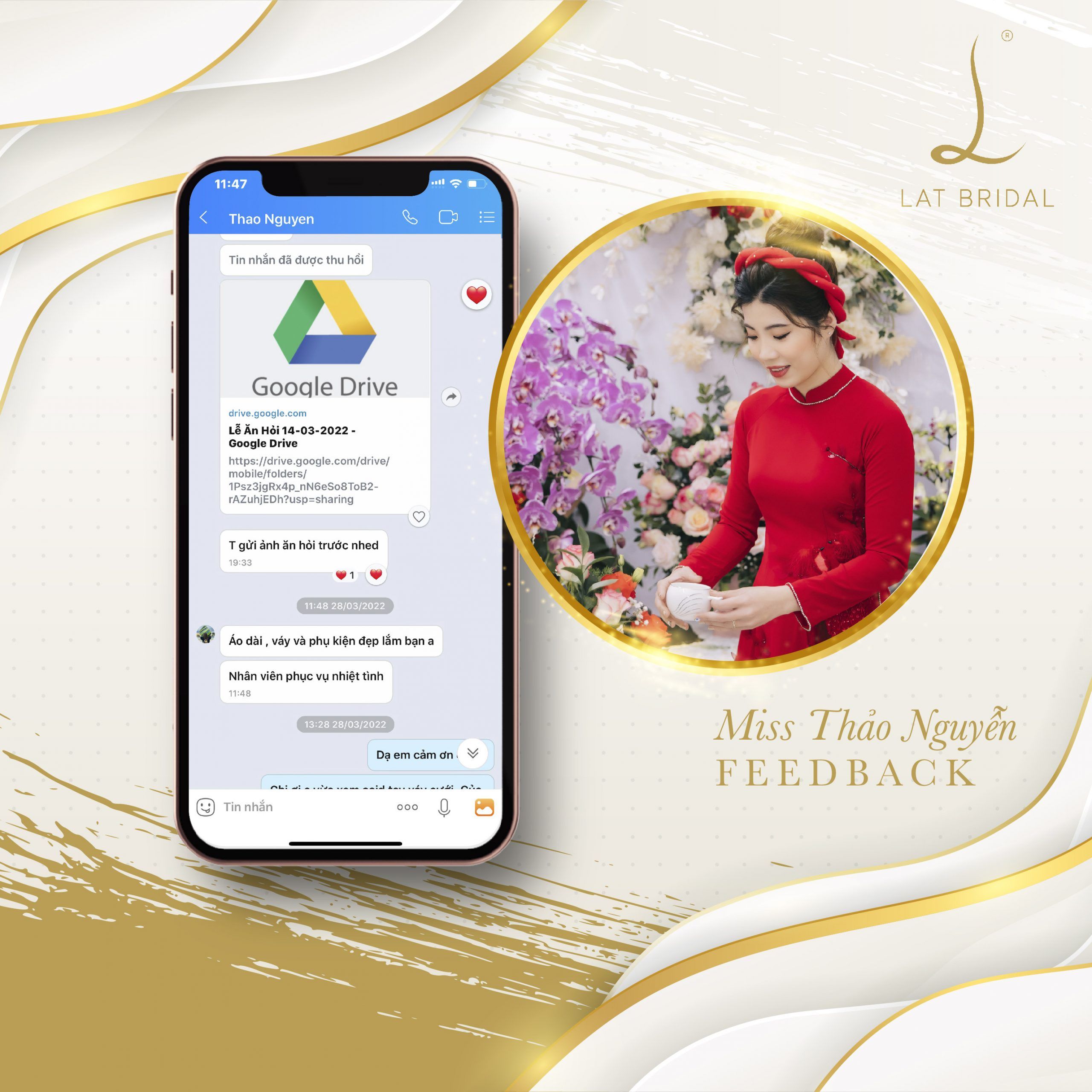Feedback áo dài cặp đôi Sơn Vân Đỏ và áo dài bê tráp Hoàng Gia từ Thảo Nguyễn bride