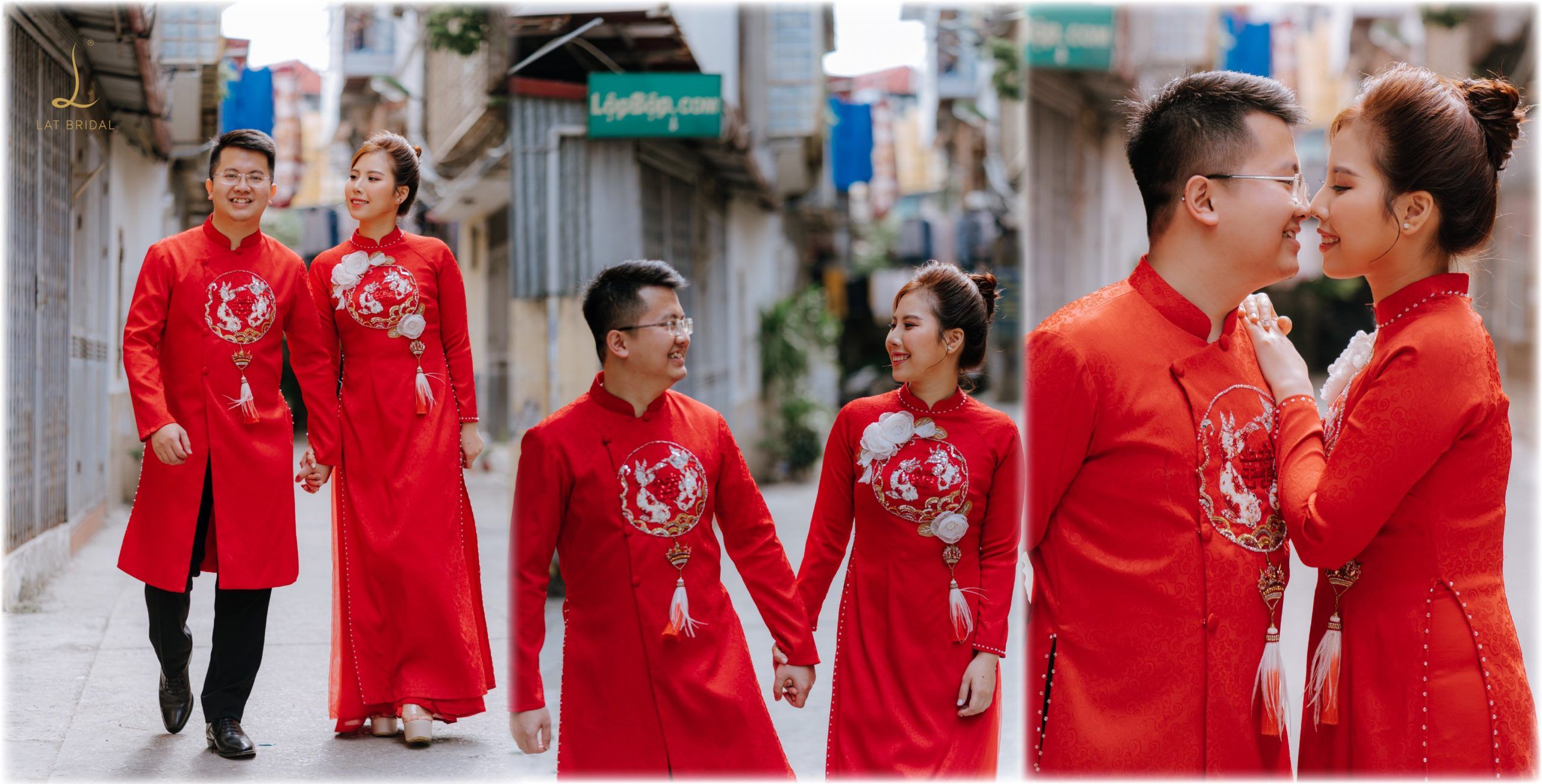 Áo dài Hoa Vân trong lễ ăn hỏi Thủy Tiên – Hoàng Dương