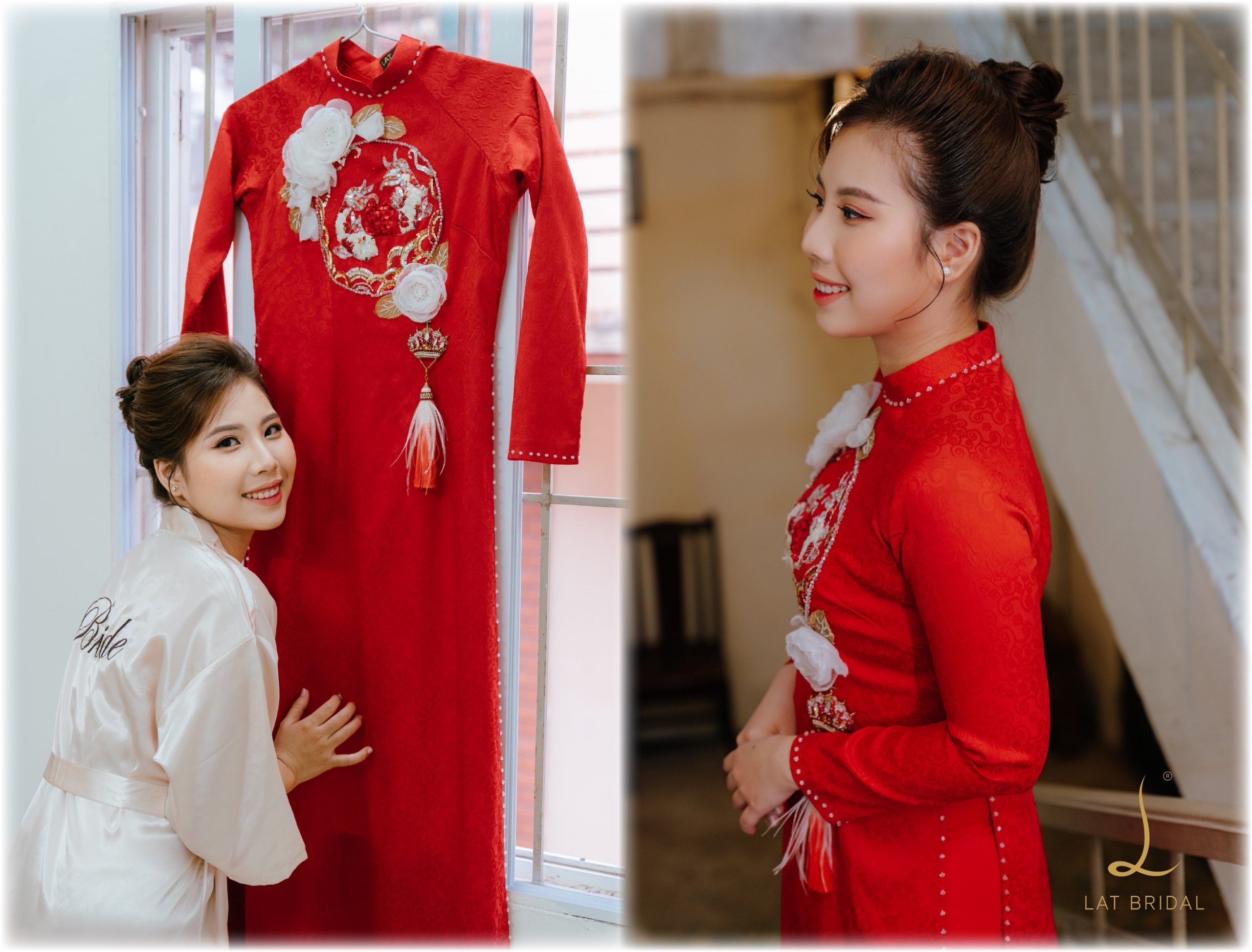 Áo dài Hoa Vân trong lễ ăn hỏi Thủy Tiên – Hoàng Dương