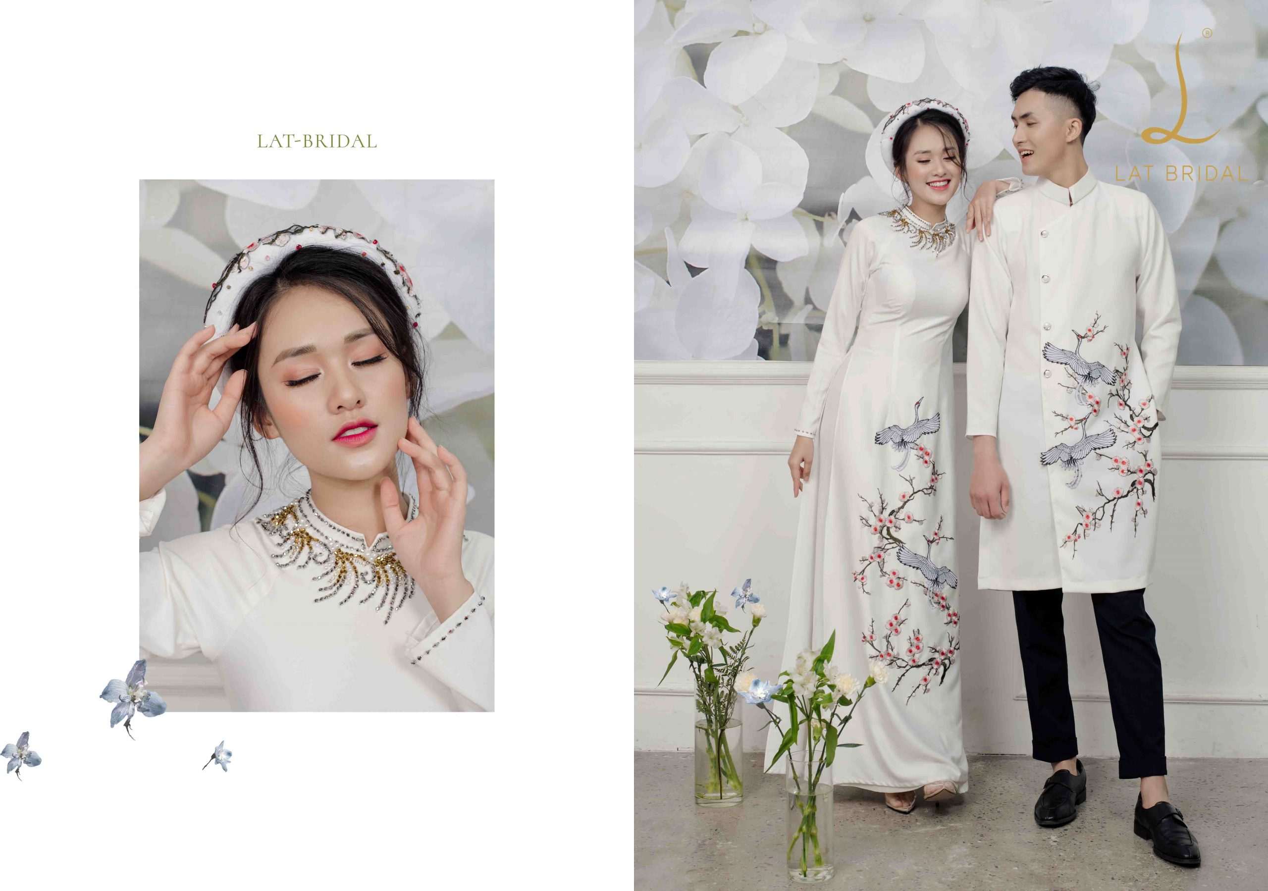 áo dài cặp đôi đào điểu