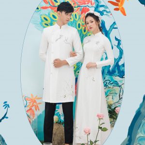 Áo dài cặp đôi Uyên Ương Trắng